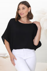 Lurye Top - Round Neckline with Bat Sleeves in Black