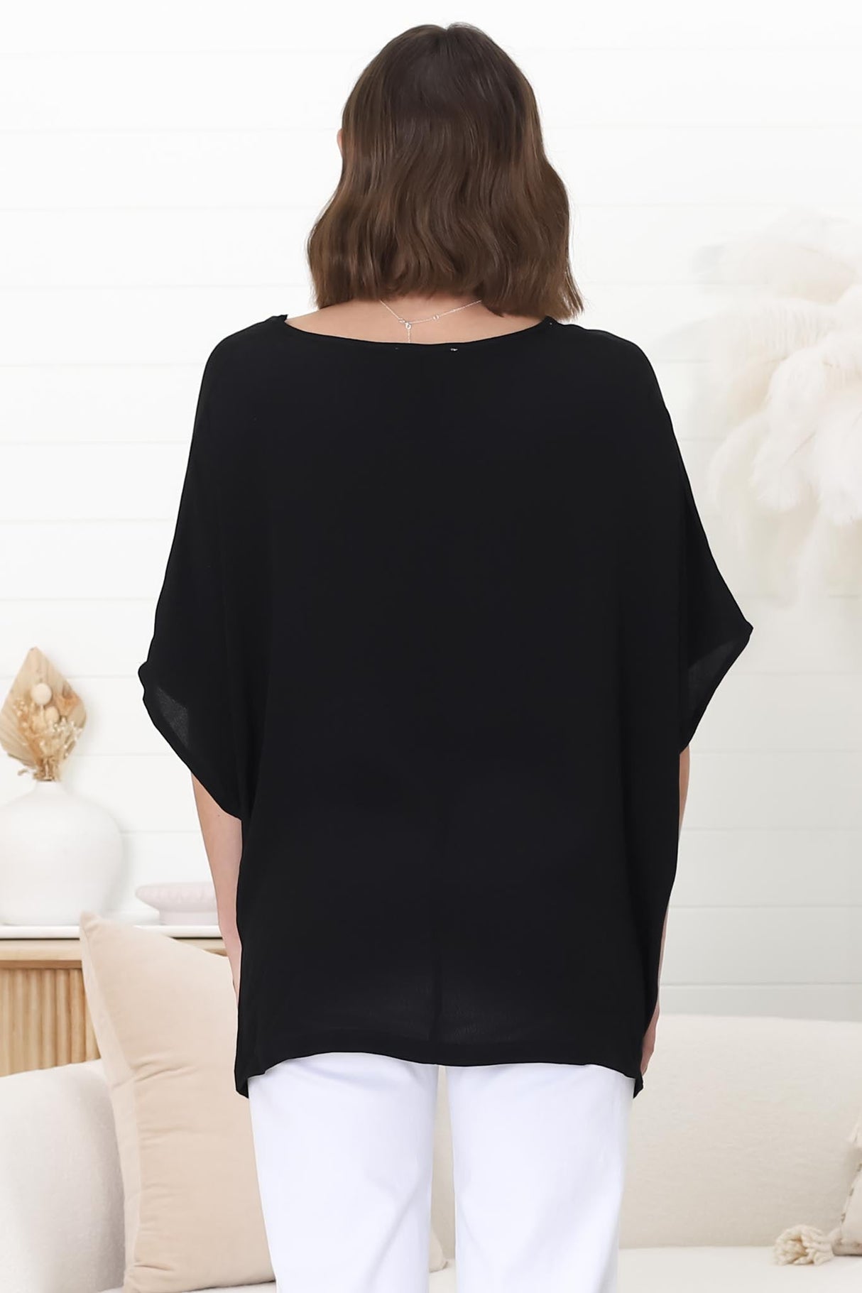 Lurye Top - Round Neckline with Bat Sleeves in Black