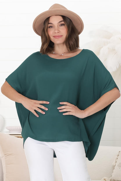 Lurye Top - Round Neckline with Bat Sleeves in Emerald