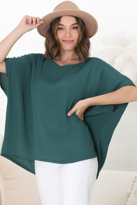 Lurye Top - Round Neckline with Bat Sleeves in Emerald