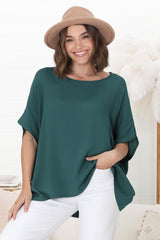 Lurye Top - Round Neckline with Bat Sleeves in Emerald