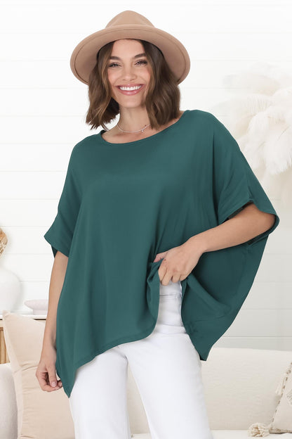 Lurye Top - Round Neckline with Bat Sleeves in Emerald