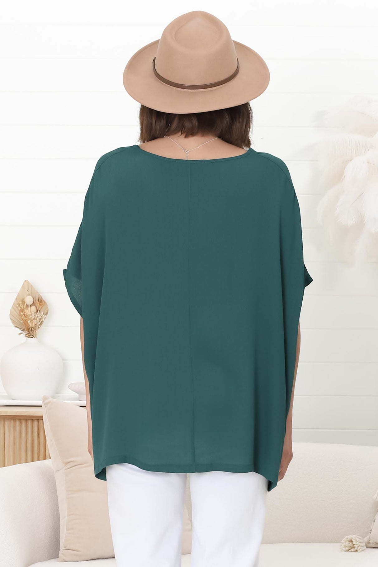 Lurye Top - Round Neckline with Bat Sleeves in Emerald