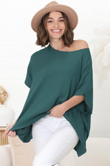 Lurye Top - Round Neckline with Bat Sleeves in Emerald