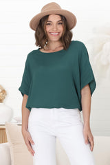 Lurye Top - Round Neckline with Bat Sleeves in Emerald