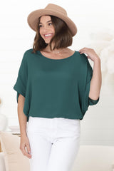 Lurye Top - Round Neckline with Bat Sleeves in Emerald