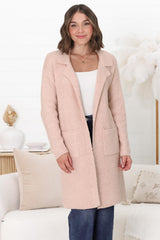 Darby Cardigan - Folded Collar Coatigan with Pockets in Pink