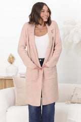 Darby Cardigan - Folded Collar Coatigan with Pockets in Pink