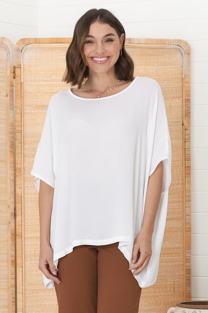 Lurye Top - Round Neckline with Bat Sleeves in White