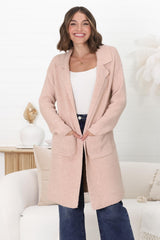 Darby Cardigan - Folded Collar Coatigan with Pockets in Pink