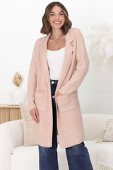 Darby Cardigan -  Folded Collar Coatigan with Pockets in Pink