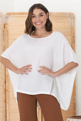 Lurye Top - Round Neckline with Bat Sleeves in White