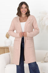 Darby Cardigan - Folded Collar Coatigan with Pockets in Pink