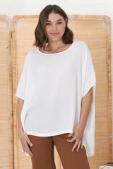 Lurye Top - Round Neckline with Bat Sleeves in White