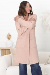 Darby Cardigan - Folded Collar Coatigan with Pockets in Pink