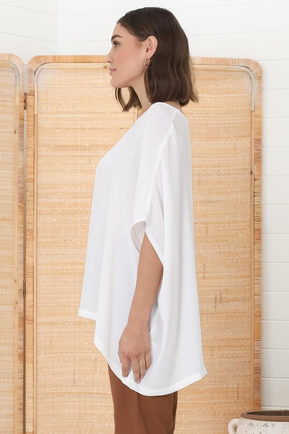 Lurye Top - Round Neckline with Bat Sleeves in White