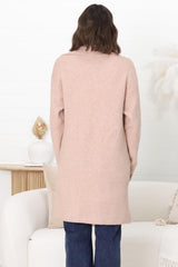 Darby Cardigan - Folded Collar Coatigan with Pockets in Pink