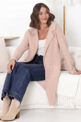 Darby Cardigan - Folded Collar Coatigan with Pockets in Pink