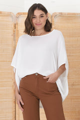 Lurye Top - Round Neckline with Bat Sleeves in White