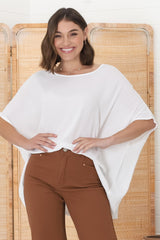 Lurye Top - Round Neckline with Bat Sleeves in White