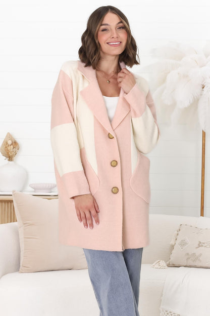 Darcy Cardigan - Collared Button Down Colour Block Coatigan in Pink