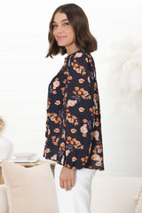 Ava Blouse - Button-Down Long Sleeve Floral Blouse in Marion Print