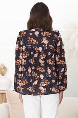 Ava Blouse - Button-Down Long Sleeve Floral Blouse in Marion Print