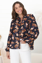 Ava Blouse - Button-Down Long Sleeve Floral Blouse in Marion Print