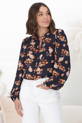 Ava Blouse - Button-Down Long Sleeve Floral Blouse in Marion Print