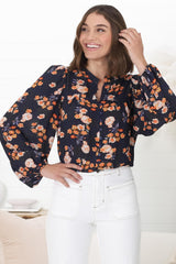 Ava Blouse - Button-Down Long Sleeve Floral Blouse in Marion Print