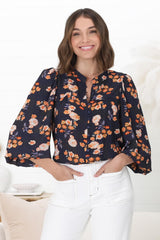 Ava Blouse - Button-Down Long Sleeve Floral Blouse in Marion Print