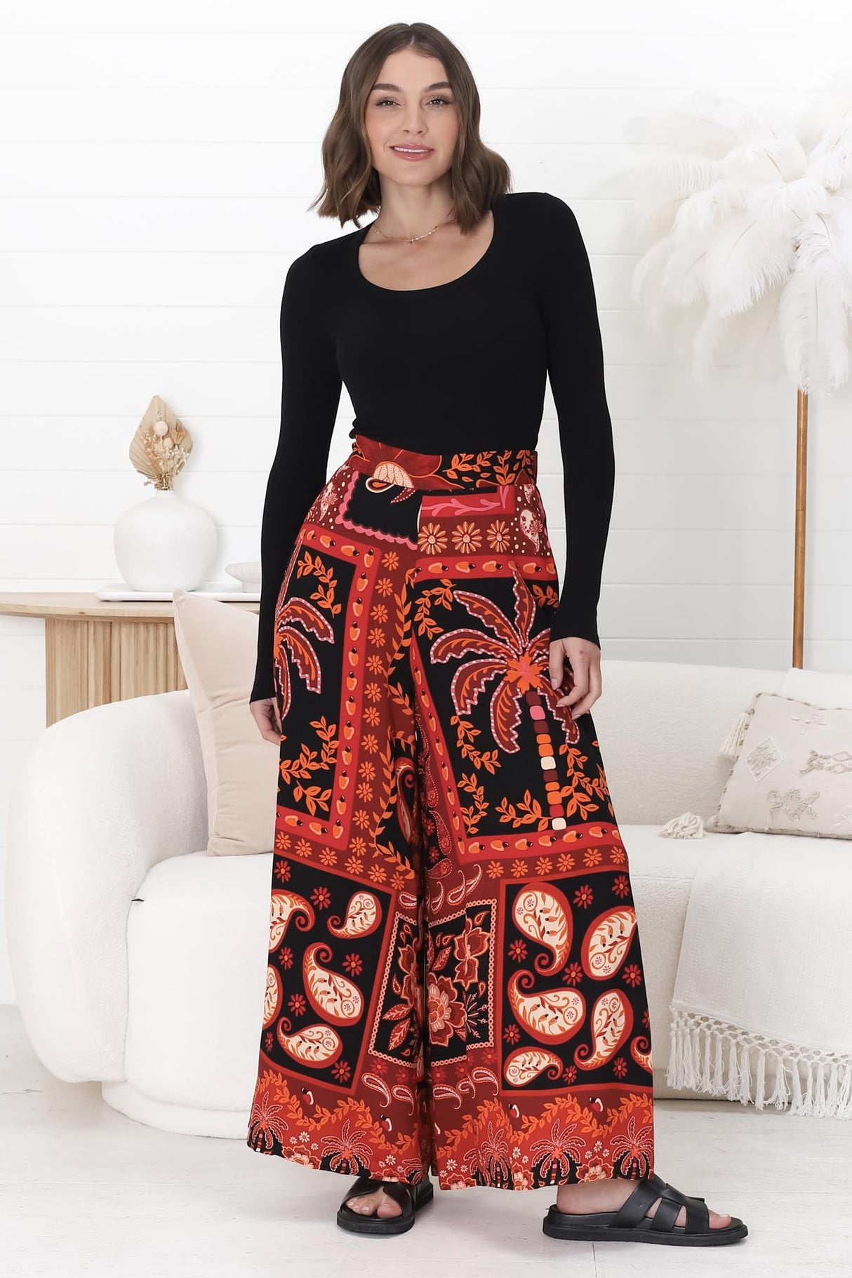 Maive Pants - Easy Wear High Waisted Wide Pant in Martina Print