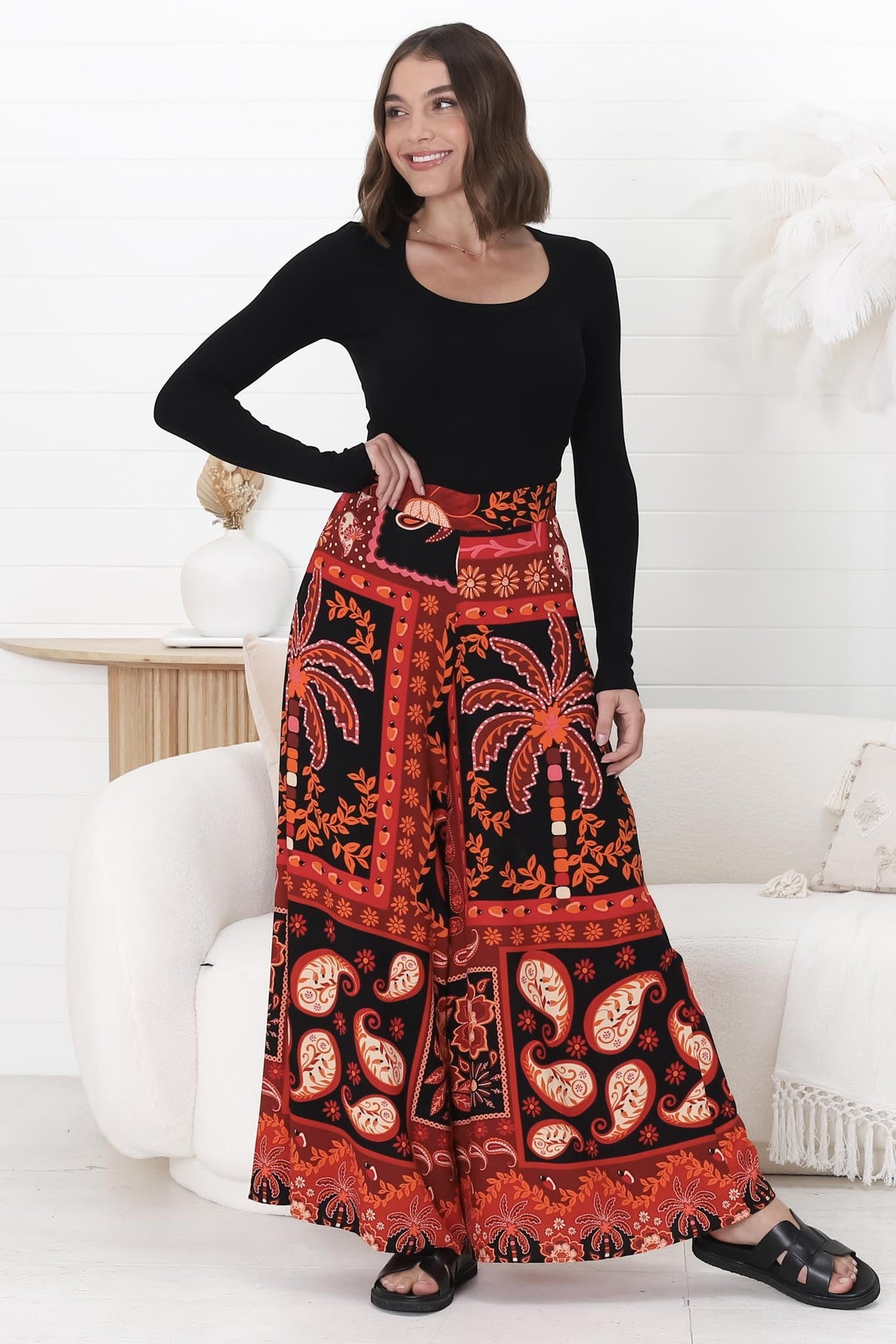 Maive Pants - Easy Wear High Waisted Wide Pant in Martina Print