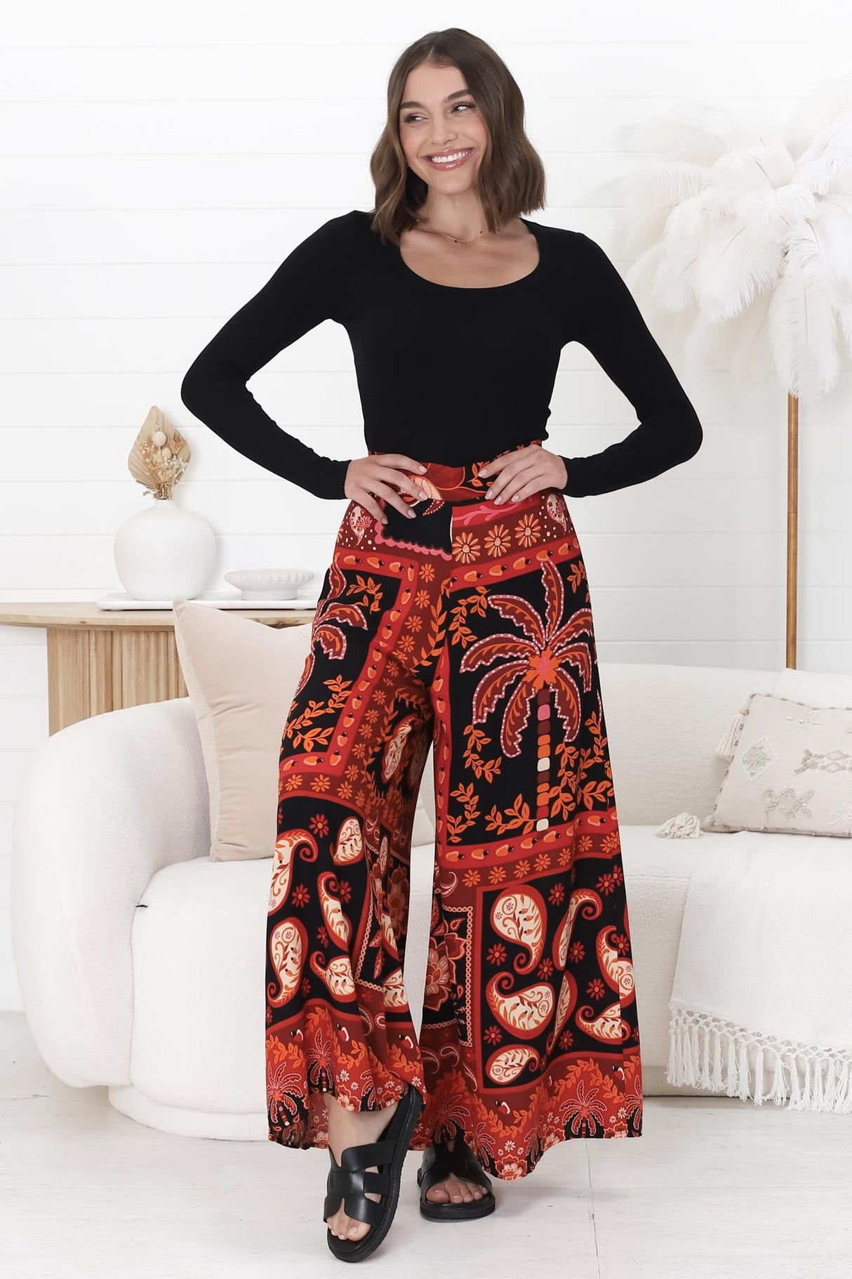 Maive Pants - Easy Wear High Waisted Wide Pant in Martina Print