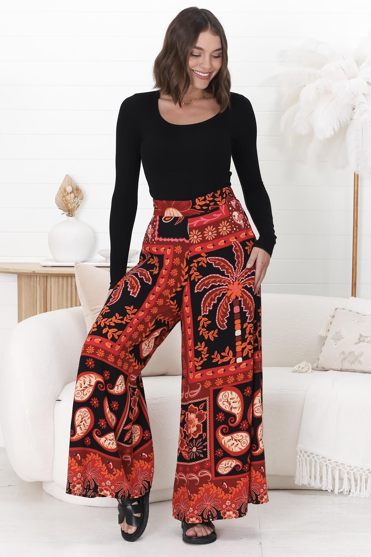 Maive Pants - Easy Wear High Waisted Wide Pant in Martina Print