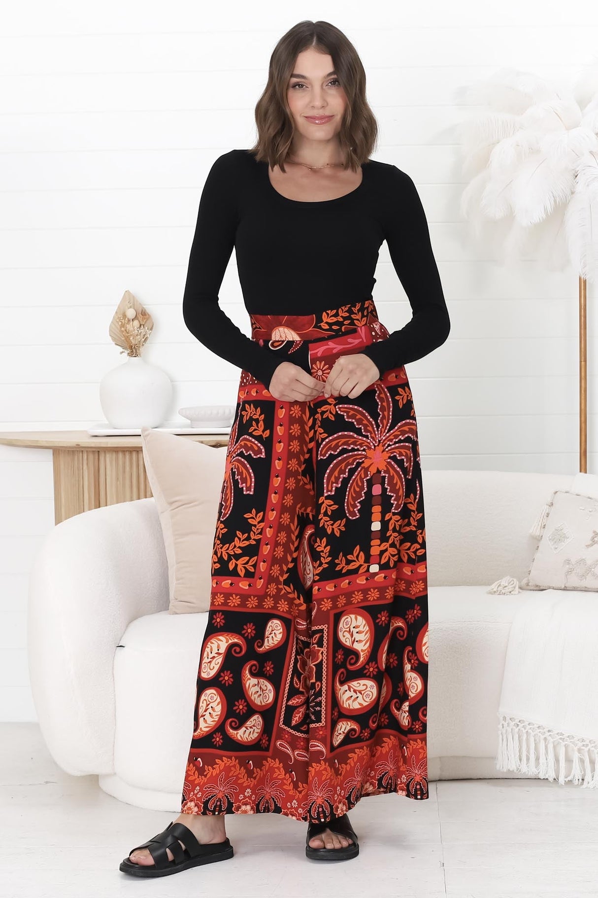 Maive Pants - Easy Wear High Waisted Wide Pant in Martina Print