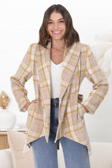 Telma Coat - Checkered Collared Coat with Matching Belt in Yellow