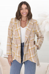 Telma Coat - Checkered Collared Coat with Matching Belt in Yellow