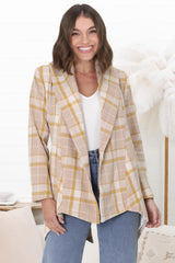 Telma Coat - Checkered Collared Coat with Matching Belt in Yellow