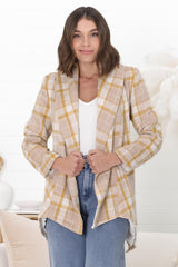 Telma Coat - Checkered Collared Coat with Matching Belt in Yellow