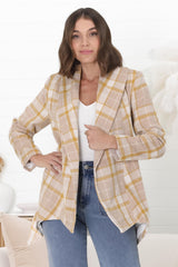 Telma Coat - Checkered Collared Coat with Matching Belt in Yellow