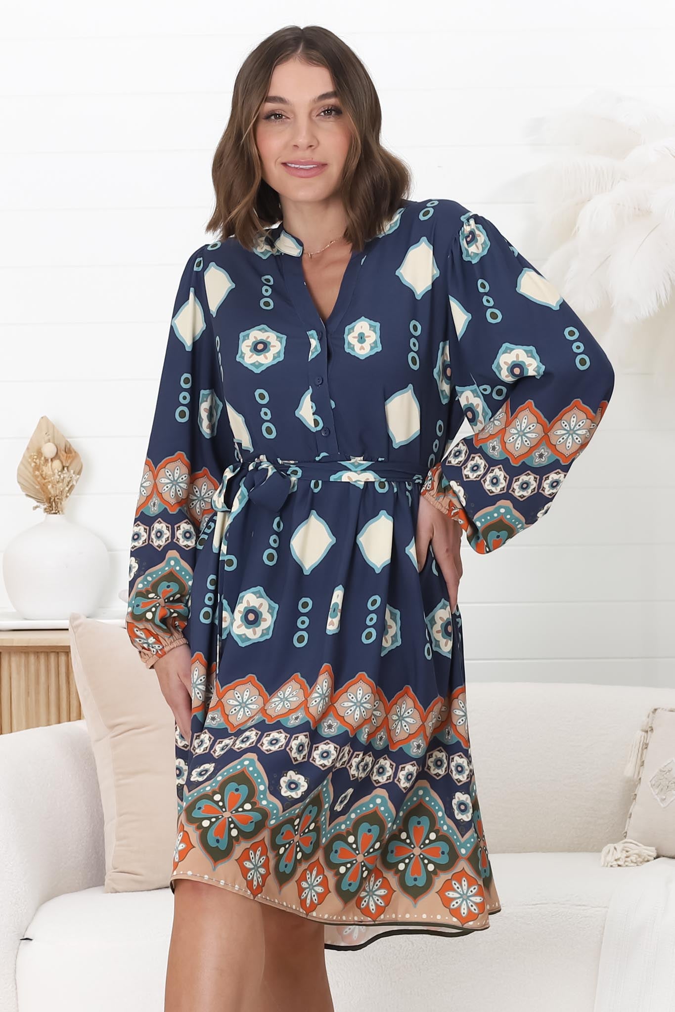 Alana Mini Dress - Tiered Smock Button Down Dress Margot Print