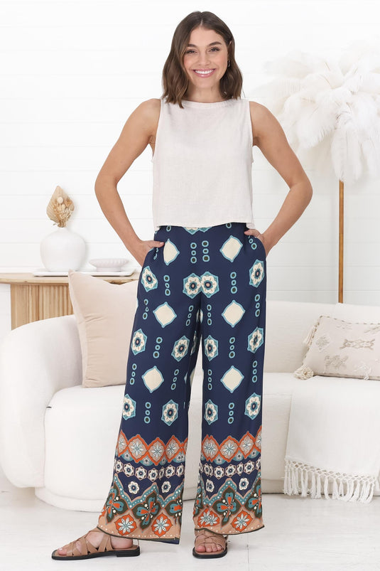 Teanne Pants - Easy Wear High Waisted Straight Pant in Margot Print