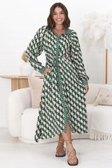 Kathy Midi Dress - Folded Collared Button Down Dress in Susan Print