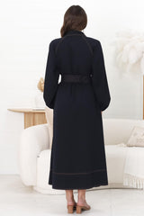 Brunne Maxi Dress - Contrast Stitching Long Balloon Sleeves Maxi Dress