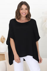 Lurye Top - Round Neckline with Bat Sleeves in Black