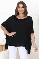 Lurye Top - Round Neckline with Bat Sleeves in Black