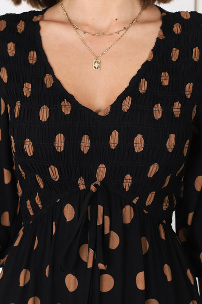 Jaden Midi Dress - Elasticated Bodice A Line Dress in our Mahony Print