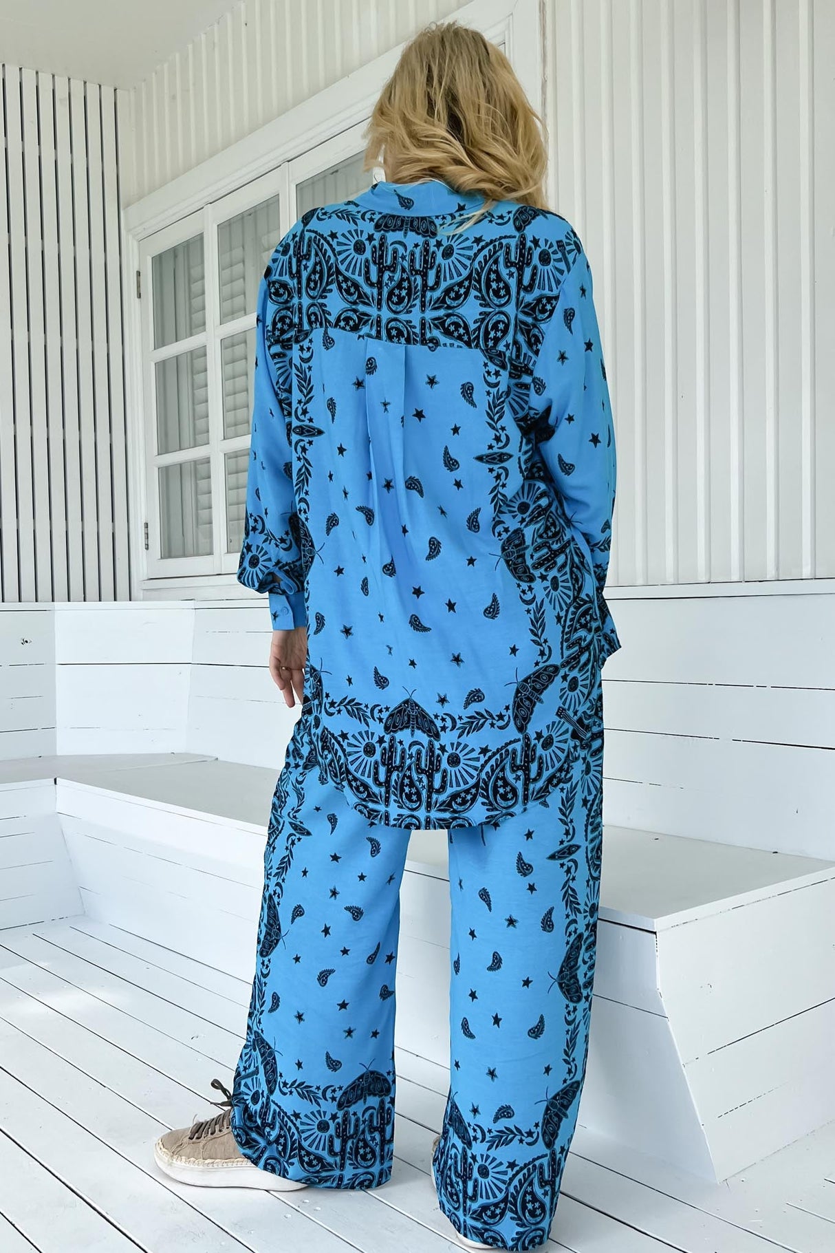 JAASE - Cici Pants: Mid Rise Relaxed Wide Leg Pant in Texas Sky Print