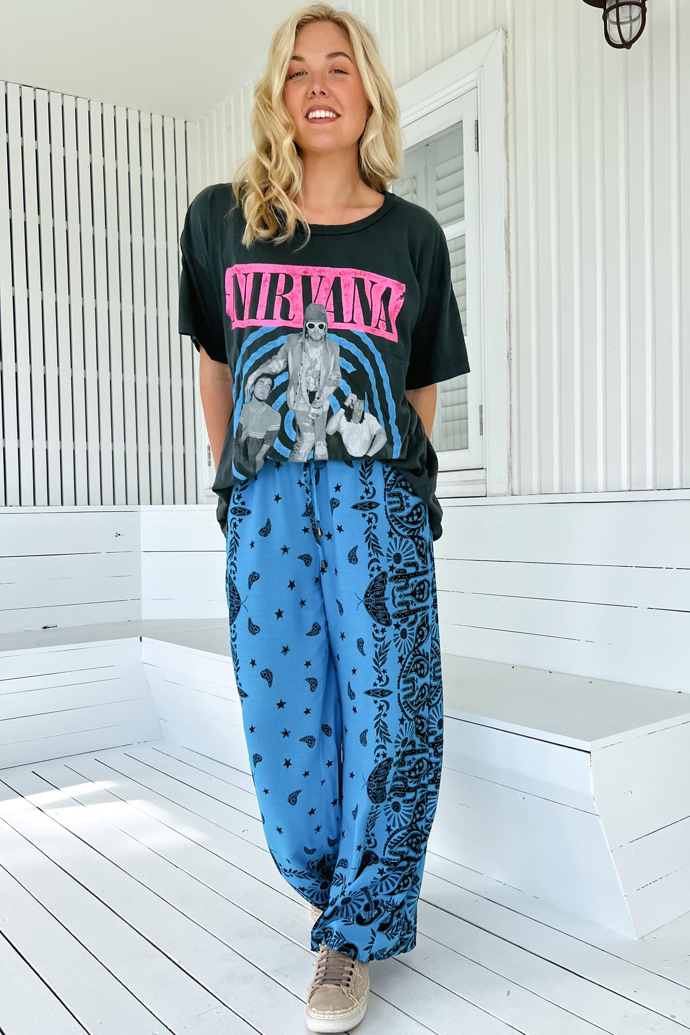 JAASE - Cici Pants: Mid Rise Relaxed Wide Leg Pant in Texas Sky Print